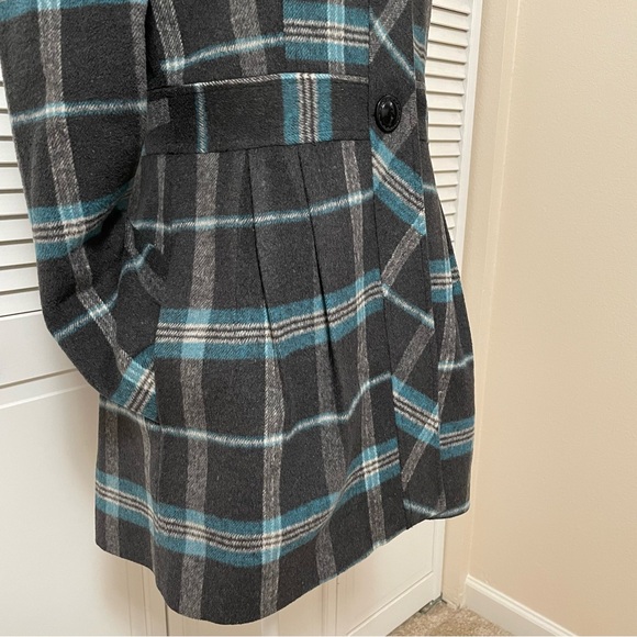 Tulle Anthropologie M Peacoat Plaid Grey Blue J8003F Jacket Coat Pockets - Picture 5 of 16